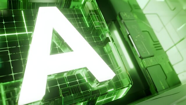 Stylized Letter 'A' with Futuristic Green Grid Background