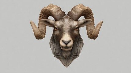 Goat emoji icon with curled horns and realistic hair texture over gray base
