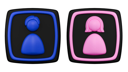 3D Male and Female Icon with Hair Gender Restroom Sign Isolated PNG