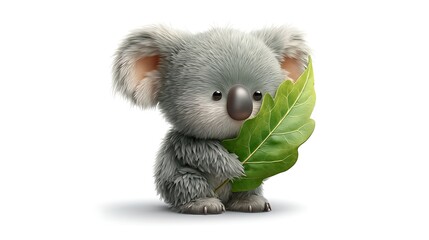 Koala emoji icon with soft gray tones and realistic leaf-textured surface