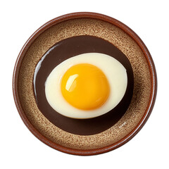 White boiled egg yellow egg yolk in brown plate on transparent background