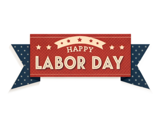 Happy Labor Day Red Banner with Stars on transparent background