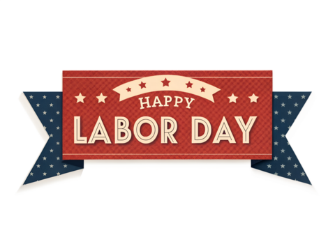 Happy Labor Day Red Banner with Stars on transparent background