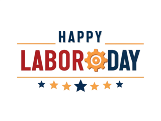 Happy Labor Day Text with Gear and Stars on transparent background