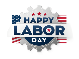 Happy Labor Day Design with Gear and American Flags on transparent background