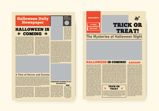 Halloween newspaper design template. old style news paper festival halloween events layout.