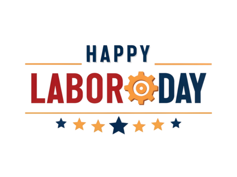 Happy Labor Day Text with Gear and Stars on transparent background