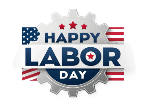 Happy Labor Day Design with Gear and American Flags on transparent background