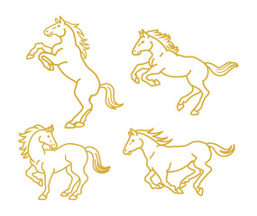 Set of Four Horses in Different Poses - Line art