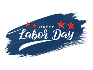 Happy Labor Day Text with Stars and Brush Stroke on Transparent Background