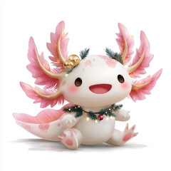 Fototapeta premium Cute axolotl character adorned with festive decorations in a cheerful setting