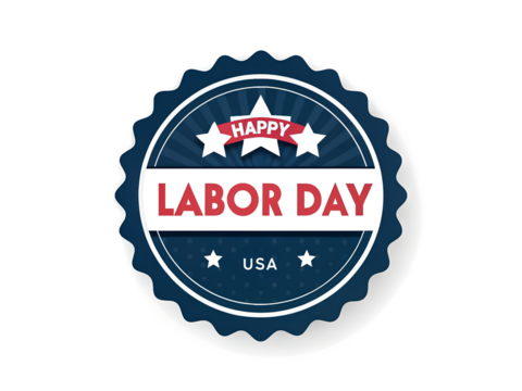 Labor Day Badge with Stars and Stripes on Transparent Background