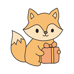 cute fox with gift box character