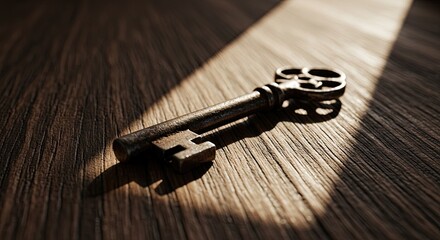 Antique key on wooden table