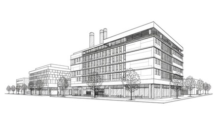Architectural drawing of modern buildings