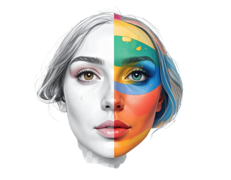 Hand-Drawn Sketch to Digital Transformation Graphic Design Concept, split view, isolated