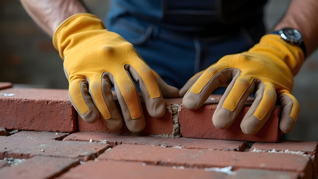 Professional Bricklayer Laying Interlocking English Bond Pattern
