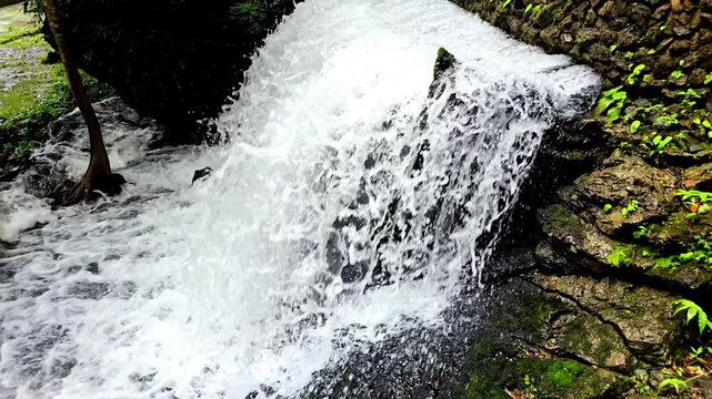 Cool, clear waterfall in the middle of the forest