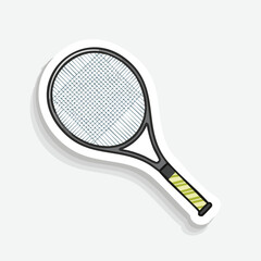 Isolated tennis equipment with a red ball and white racquet for the fun and exciting game