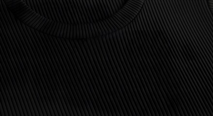 Close up of Black Ribbed Knit Fabric Texture Detailed Textile Background