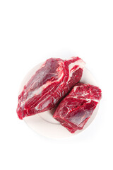 Raw Fresh Beef Cuts on White Plate - Premium Quality Meat for Cooking and Culinary Use