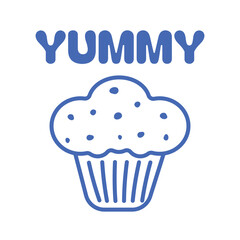 Doodle capcake with Yummy Text on white  background. Vector illustration