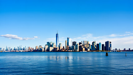 Panoramic Lower Manhattan Skyline Across Water