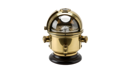 Vintage brass binnacle compass isolated on transparent background, a classic nautical navigation instrument for ships and boats, maritime history and exploration