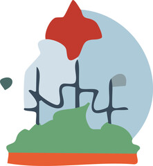 Vector banner illustration of a cartoon lion with a flag design symbol and an abstract background