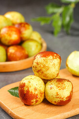 Fresh Sweet Dali Zhanhua Jujubes Chinese Dates on Wooden Board