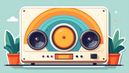 Retro stereo with rainbow design
