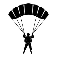 Silhouette of a soldier parachuting from the sky