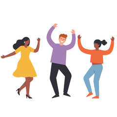 Joyful Diverse Group Dancing & Celebrating. Happy Friends Having Fun Together. Flat Vector Illustration.