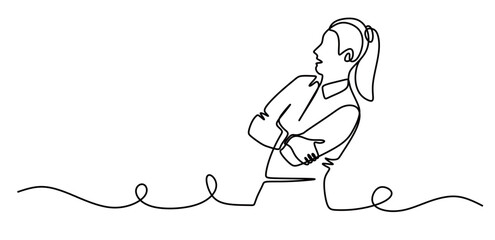 continuous line art of a woman in a business suit looking surprised
