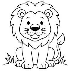 Obraz premium Cute Cartoon Lion Coloring Page – Black and White Jungle Animal Illustration