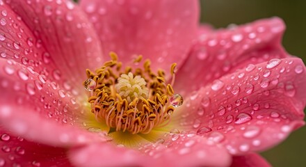 Close-up of a pink rose with water droplets.