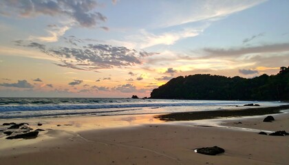 A tranquil beach sunset scene