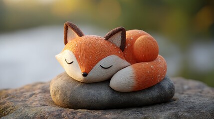 Cute fox emoji icon resting on stone texture background with soft natural light