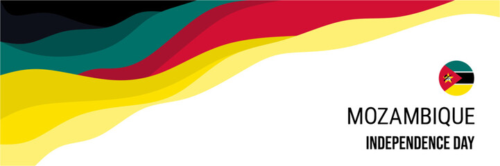 Mozambique independence day or national day banner vector design. Abstract background with wave and geometric in retro style. Mozambique national flag. June 25th.