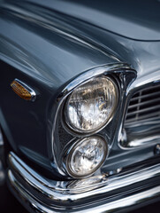 Classic car headlight detail with chrome accents and vintage styling