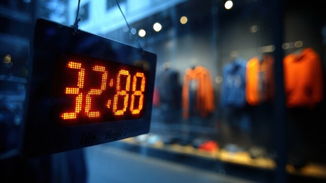 Dynamic pricing electronic label in a medium shot the price tag glowing with changing numbers while the surrounding store environment is softly defocused.