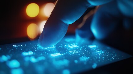 Finger on glowing phone screen