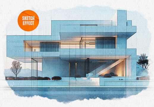Architect Watercolor Sketch Photo Effect Mockup