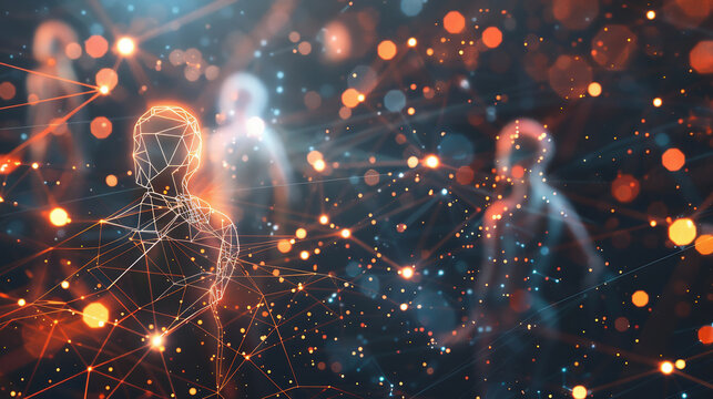 Abstract Network of Connected Figures Glowing Mesh Collaboration