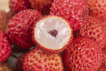 Fresh Lychee Fruit from Guangdong China - Guiwei Variety from Lingshan Zengcheng Gaozhou Regions Showing Sweet Flesh and Seed