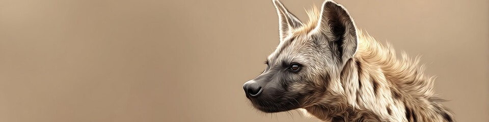 Hyena emoji icon with sharp fur details and dusty beige backdrop