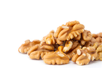 Fototapeta premium Shelled Walnuts Pile Isolated White Background