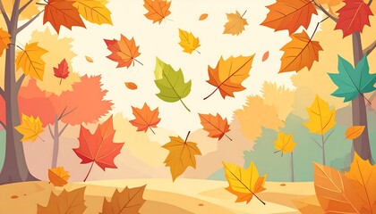 Fototapeta premium Autumn leaves fall in a forest scene