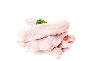 Fresh Raw Duck Wings with Parsley Garnish on White Background for Gourmet Cooking