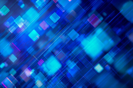 Abstract digital background with overlapping translucent squares and lines in vibrant blue and purple hues creating a futuristic technology concept design - Powered by Adobe
